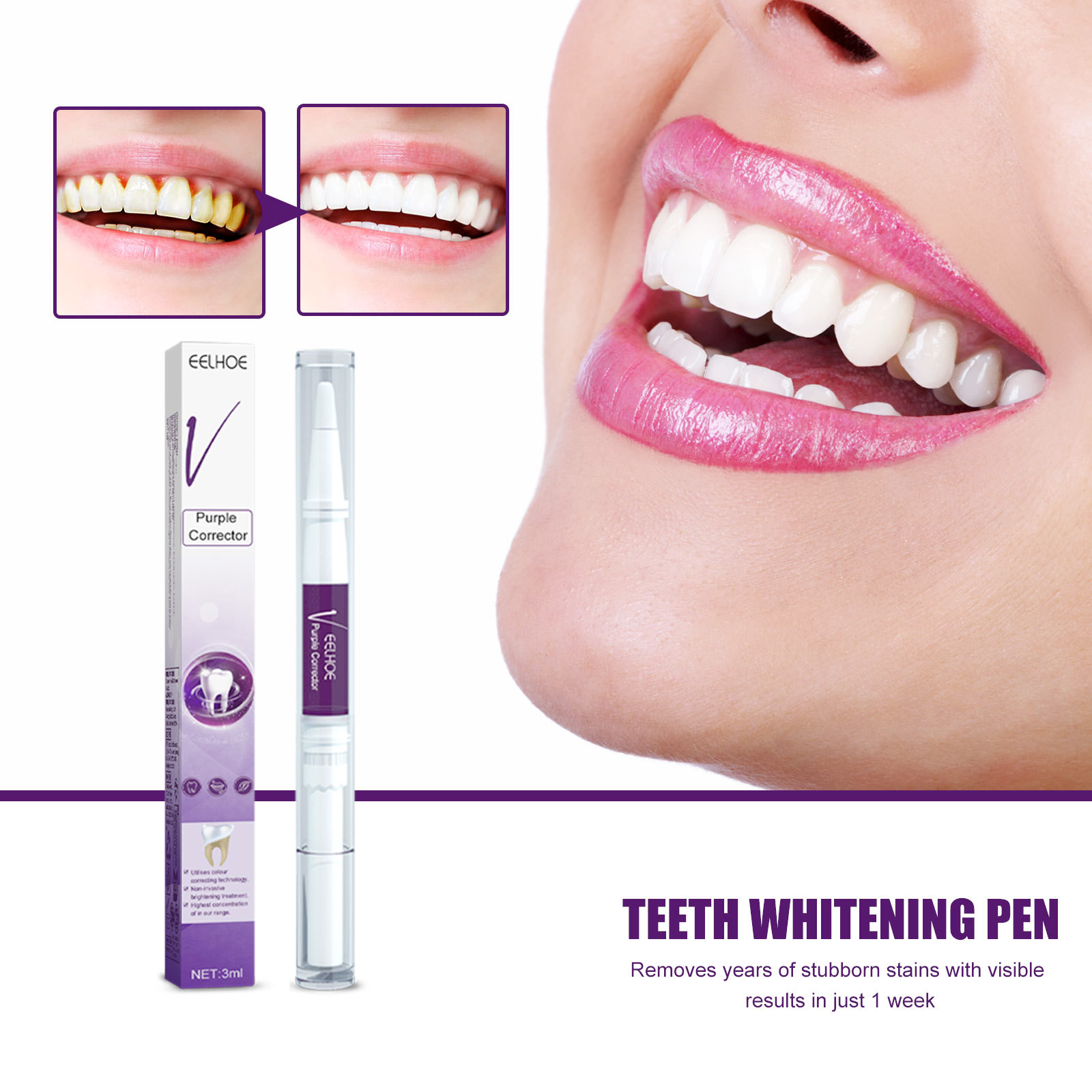 Whitening Pen Bleach - Caneta pasta de dente roxa para